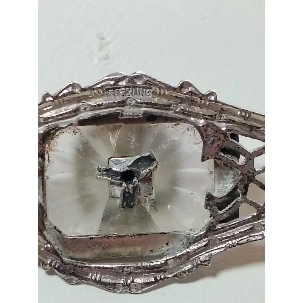 Vintage Sterling Silver USN Navy Mother of Pearl Art Deco Sweetheart Brooch